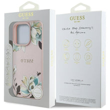 Заредете изображение във визуализатора на галерията – GUESS case for IPHONE 16 Pro compatible with MagSafe GUHMP16LPGNMPLMP (PU Grained Flowers Classic Logo) pink
