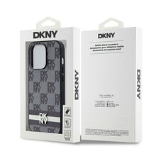 Заредете изображение във визуализатора на галерията – Original Case DKNY hardcase Leather Checkered Mono Pattern &amp; Printed Stripes DKHCP14LPCPTSSK for Iphone 14 Pro black
