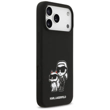 Заредете изображение във визуализатора на галерията – KARL LAGERFELD case for IPHONE 17 Pro Max compatible with MagSafe KLHMP17XSKCGRGOK (Silicone W/ K&amp;C Sketch &amp; Logo) black
