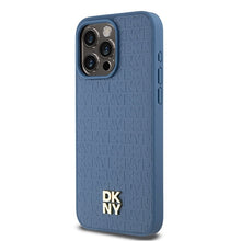 Заредете изображение във визуализатора на галерията – Original Case DKNY hardcase Leather Monogram Pattern Metal Logo MagSafe DKHMP15XPSHRPSB for Iphone 15 Pro Max blue
