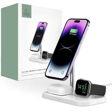 Заредете изображение във визуализатора на галерията – Tech-Protect QI15W-A22 inductive MagSafe charger with 3in1 MagSafe stand for smartphone / Apple Watch / AirPods - white
