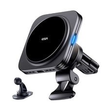 Заредете изображение във визуализатора на галерията – ESR Halolock Magnetic QI2 car holder with MagSafe 15W inductive charger for air vent - black
