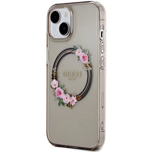 Заредете изображение във визуализатора на галерията – Guess IML Flowers Wreath MagSafe case for iPhone 15 / 14 / 13 - black
