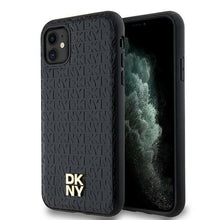 Заредете изображение във визуализатора на галерията – Original Case DKNY hardcase Leather Monogram Pattern Metal Logo MagSafe DKHMN61PSHRPSK for Iphone 11/Xr black
