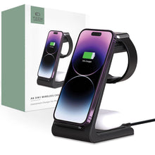 Заредете изображение във визуализатора на галерията – Tech-Protect A8 10W inductive charger in the form of a 3-in-1 stand for smartphone / headphones / smartwatch - black
