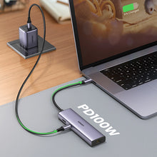 Заредете изображение във визуализатора на галерията – Ugreen CM512 90568 USB-C adapter - 2x USB-A 3.0 / HDMI / RJ45 / SD and TF card reader / USB-C PD 100W - gray
