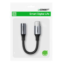 Заредете изображение във визуализатора на галерията – Ugreen AV161 adapter for headphones mini jack 3.5 mm (female) / USB-C (male) 10 cm - gray
