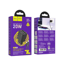 Заредете изображение във визуализатора на галерията – HOCO charger 2 x Type C + 2 x USB A + cable Type C to Lightning PD QC3.0 3A 20W N55 black
