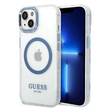 Заредете изображение във визуализатора на галерията – Guess Metal Outline MagSafe case for iPhone 14 Plus - blue
