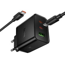 Заредете изображение във визуализатора на галерията – Phone charger Hoco 2x USB C + USB A QC3.0 PD 3A 65W + data cable USB C to USB C N75 black
