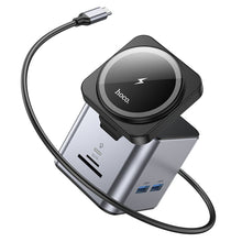 Заредете изображение във визуализатора на галерията – HOCO adapter HUB 9in1 Type C with wireless charger HB49 metal gray
