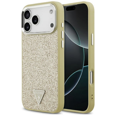 GUESS case for IPHONE 17 Pro Max compatible with MagSafe GUHMP17XPFGTSCMD (PU Glitter W/ Triangle Logo) gold