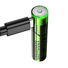 Заредете изображение във визуализатора на галерията – Rechargeable battery R3 (AAA) 320 mAh with USB C + cable USB A to 2 x USB C 2 pcs Hoco JA4 black
