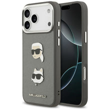 Заредете изображение във визуализатора на галерията – KARL LAGERFELD case for IPHONE 17 Pro Max KLHCP17XPSFDHPOG (FW Grained PU W/ K&amp;C Heads Pin &amp; Logo) gray
