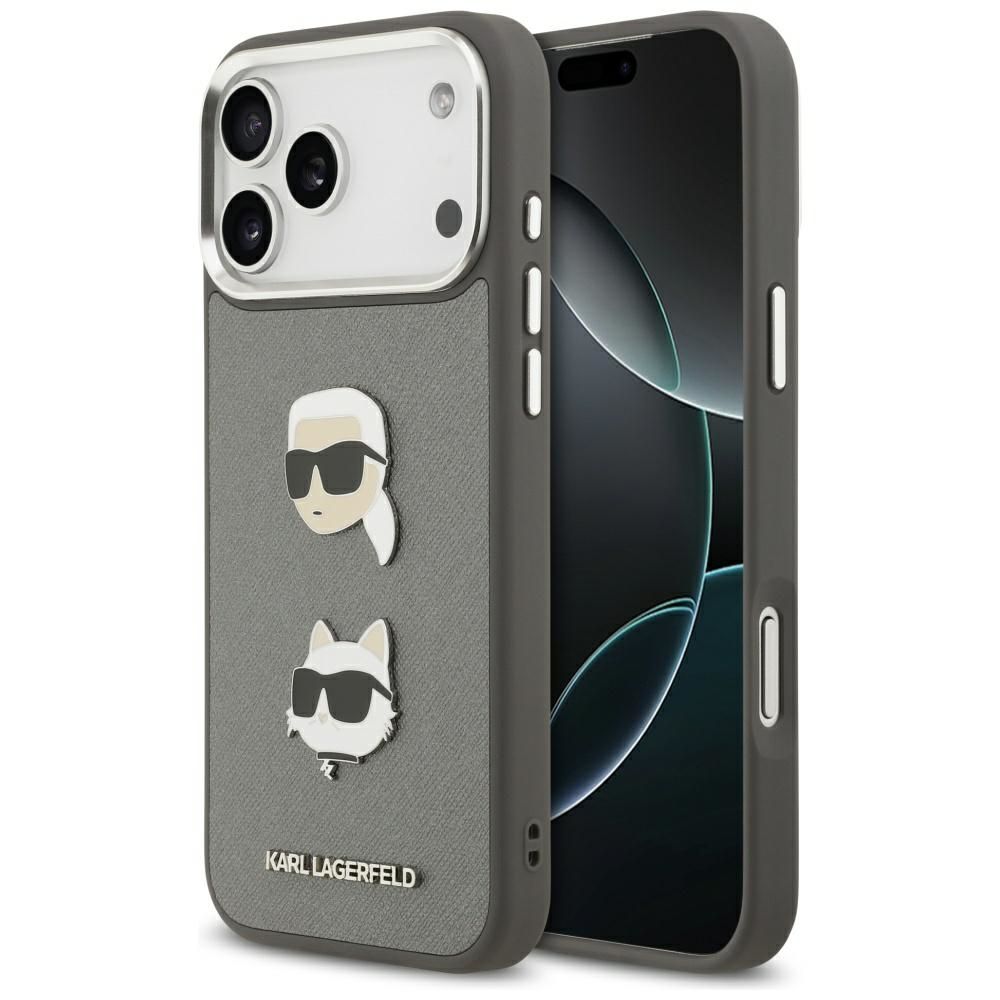 KARL LAGERFELD case for IPHONE 17 Pro Max KLHCP17XPSFDHPOG (FW Grained PU W/ K&C Heads Pin & Logo) gray