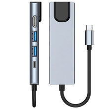 Заредете изображение във визуализатора на галерията – HUB Tech-Protect V3 5in1 USB-C - USB-A 3.0 / USB-A 2.0 / USB-C / HDMI / RJ45 - gray
