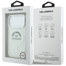 Заредете изображение във визуализатора на галерията – KARL LAGERFELD case for IPHONE 17 Pro compatible with MagSafe KLHMP17LHKRSGPT (IML Karl RSG Logo) transparent
