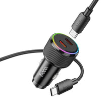 Заредете изображение във визуализатора на галерията – HOCO car charger 2 x Type C QC PD 50W + cable Type C to Type C NZ14B black
