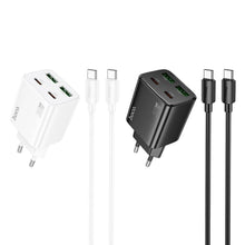 Заредете изображение във визуализатора на галерията – HOCO charger 2 x Type C + 2 x USB A + cable Type C to Type C PD QC3.0 3A 30W N56 white
