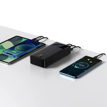 Заредете изображение във визуализатора на галерията – Baseus Bipow 30000mAh 15W power bank set - black + USB cable 4in1 microUSB / Lightning / 2 x USB-C - USB-A 1.2m - black
