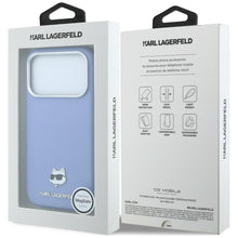 Заредете изображение във визуализатора на галерията – KARL LAGERFELD case for IPHONE 18 Pro Max/ 17 Pro Max compatible with MagSafe (Grained Choupette Head Metal) light blue

