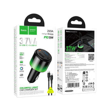 Заредете изображение във визуализатора на галерията – Car charger Hoco USB A + 2xUSB C PD QC3.0 37W + cable USB C to C Z69A black
