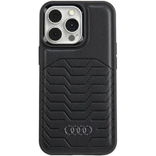 Заредете изображение във визуализатора на галерията – Audi Synthetic Leather case with MagSafe for iPhone 13 Pro Max - black
