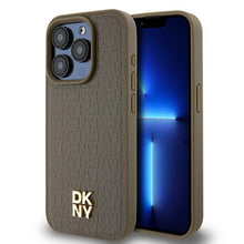 Заредете изображение във визуализатора на галерията – Original Case DKNY hardcase Leather Monogram Pattern Metal Logo MagSafe DKHMP15LPSHRPSW for Iphone 15 Pro brown
