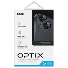Заредете изображение във визуализатора на галерията – Uniq Optix Glass Aluminum Camera Lens Protector for iPhone 14 / 14 Plus Camera Lens with Applicator - Black
