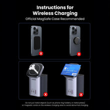 Заредете изображение във визуализатора на галерията – Ugreen CD342 100W GaN charging station 2x USB-C 1x USB-A with Qi MagSafe inductive charging - gray
