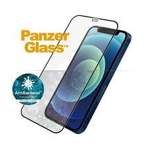 Заредете изображение във визуализатора на галерията – PanzerGlass E2E Super+ Microfracture antibacterial tempered glass for iPhone 12 mini - with black frame

