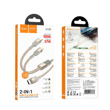 Заредете изображение във визуализатора на галерията – HOCO cable 2in1 Type C to Type C + Lightning 5A 100W U139 1,2 m gold
