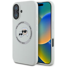 Заредете изображение във визуализатора на галерията – KARL LAGERFELD case for IPHONE 16 compatible with MagSafe KLHMP16SSKCHTCE (Silicone KC Heads) beige
