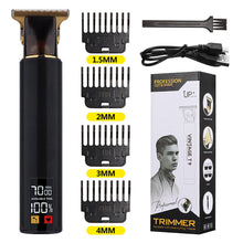 Заредете изображение във визуализатора на галерията – Hair clipper with display LED and replacable combs T9 black
