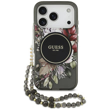 Заредете изображение във визуализатора на галерията – GUESS case for IPHONE 17 Pro compatible with MagSafe GUHMP17LHFWBRCESK (IML Flowers with Pearl Strap) black
