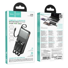 Заредете изображение във визуализатора на галерията – Powerbank 10000 mAh QC PD 2A 22,5W with built-in cables USB A + USB C + Lightning + Micro USB Hoco J156 black
