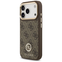 Заредете изображение във визуализатора на галерията – GUESS case for IPHONE 17 Pro compatible with MagSafe GUHMP17LP4G4DCSW (PU W/ Strass Logo &amp; Big Strap Metal Buttons) brown
