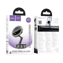 Заредете изображение във визуализатора на галерията – Car holder with wireless charging for center console Hoco compatible with MagSafe 15W HW33 metal gray

