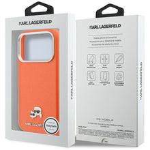 Заредете изображение във визуализатора на галерията – KARL LAGERFELD case for IPHONE 17 Pro Max compatible with MagSafe KLHMP17X6PFKCLO (PU FW W/ K&amp;C Head Pin) orange
