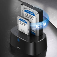 Заредете изображение във визуализатора на галерията – Ugreen CM198 50857 docking station with USB 3.0 for SATA 2.5" 3.5" SSD HHD drives, EU power supply - black
