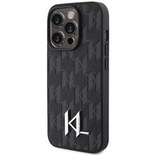 Заредете изображение във визуализатора на галерията – Karl Lagerfeld Leather Monogram Hot Stamp Metal Logo case for iPhone 15 Pro - black
