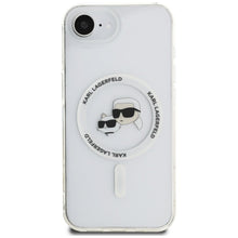 Заредете изображение във визуализатора на галерията – KARL LAGERFELD case for IPHONE 16e (SE 4 2025) compatible with MagSafe KLHMPSE4HLSKCH (IML Metal KC Heads) white
