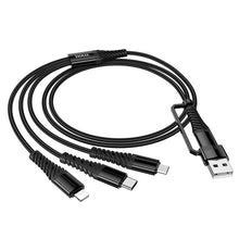 Заредете изображение във визуализатора на галерията – Cable 3in1 USB C / USB A to Lightning + USB C + Micro USB Hoco 1 m X123 black
