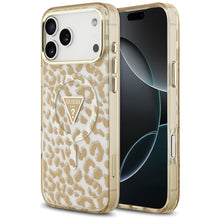 Заредете изображение във визуализатора на галерията – GUESS case for IPHONE 17 Pro compatible with MagSafe GUHMP17LHLEGTGLW (PC TPU W/ Leopard Glitter) brown
