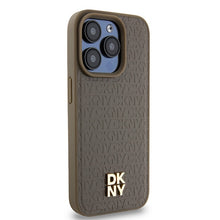 Заредете изображение във визуализатора на галерията – Original Case DKNY hardcase Leather Monogram Pattern Metal Logo MagSafe DKHMP15XPSHRPSW for Iphone 15 Pro Max brown
