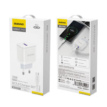 Заредете изображение във визуализатора на галерията – Dudao A20EU USB-A 18W wall charger - white + USB-A - USB-C cable
