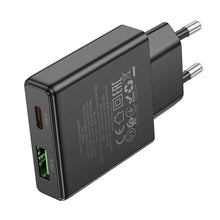 Заредете изображение във визуализатора на галерията – HOCO slim wall charger USB A + Type C PD QC3.0 3A 20W N38 black
