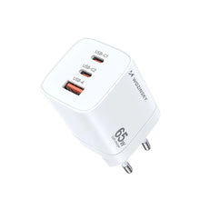 Заредете изображение във визуализатора на галерията – Wozinsky CGWCW 65W USB-A / 2 x USB-C GaN wall charger - white
