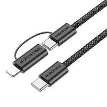 Заредете изображение във визуализатора на галерията – Borofone Cable BX104 Primo - Type C to Type C + Lightning - 60W 3A 1 metre black
