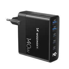 Заредете изображение във визуализатора на галерията – Wozinsky CGWCB 140W GaN wall charger 3 x USB-C / 2 x USB-A - black
